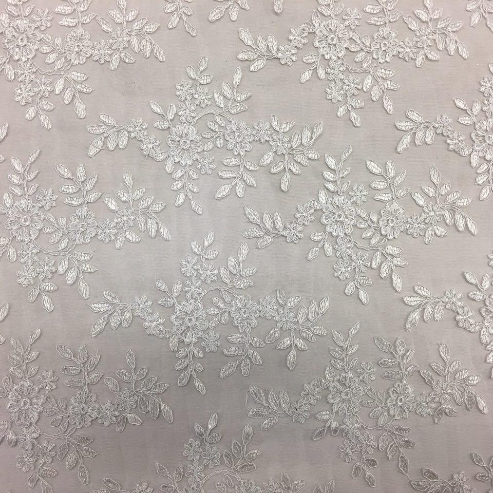 White Forbidden Primrose Floral Mesh Lace Fabric
