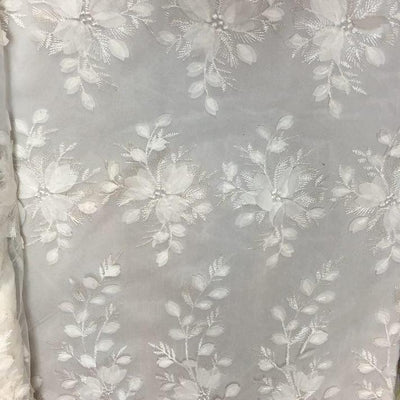off White 3D Floral Lace Fabric
