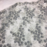 Gray Silver 3D Flower lace Fabric
