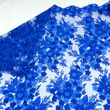 Royal Blue 3D Flower lace Fabric