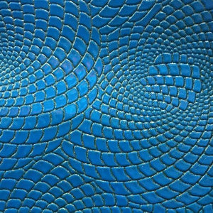 Blue Gold Hypnotic Spiral Sparkle PU Leather Fabric