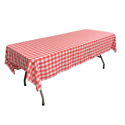 White Coral Gingham Checkered Polyester Rectangular Tablecloth 60