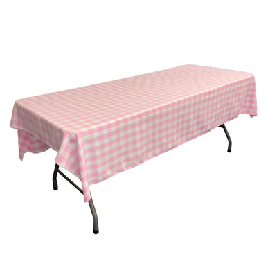 White Pink Gingham Checkered Polyester Rectangular Tablecloth 90