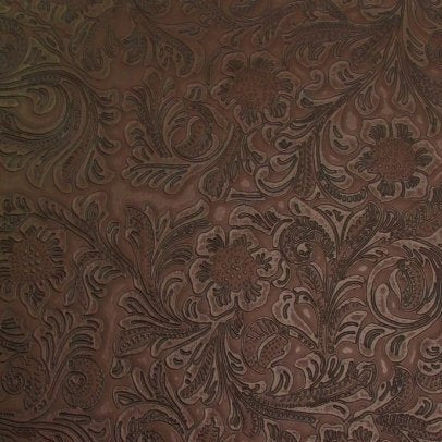 Brown Western Floral Pu Leather Vinyl Fabric / 50 Yards Roll