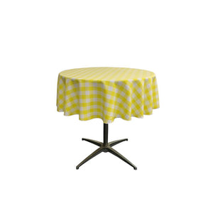 51" White Light Yellow Checkered Polyester Round Tablecloth