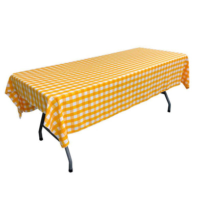 White Dark Yellow Gingham Checkered Polyester Rectangular Tablecloth 90