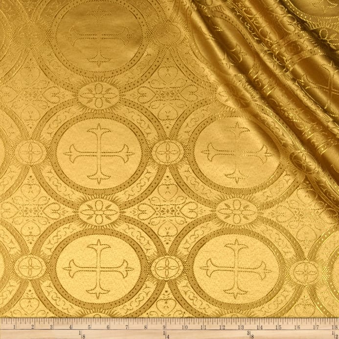 Gold Metallic Church Cross Brocade fabric