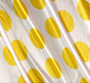 1/2" half inch Yellow Polka Dot on White Background Satin Fabric