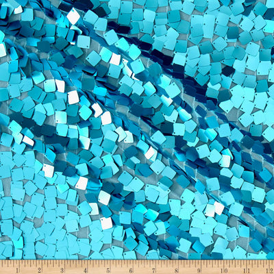 Turquoise Square Dazzle on Mesh Sequin Fabric