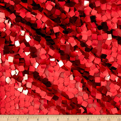 Red Square Dazzle on Mesh Sequin Fabric