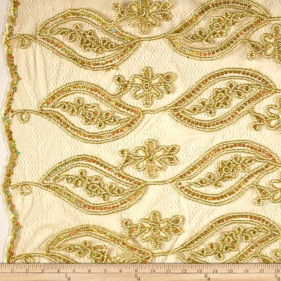 Gold Mango Coco Embroidered Lace Fabric