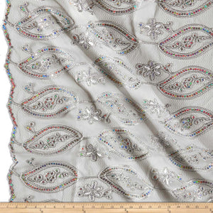 Silver Mango Coco Embroidered Lace Fabric