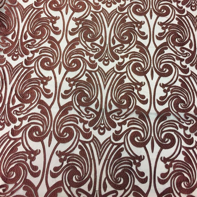 Burgundy Embroidered Mesh Lace Fabric