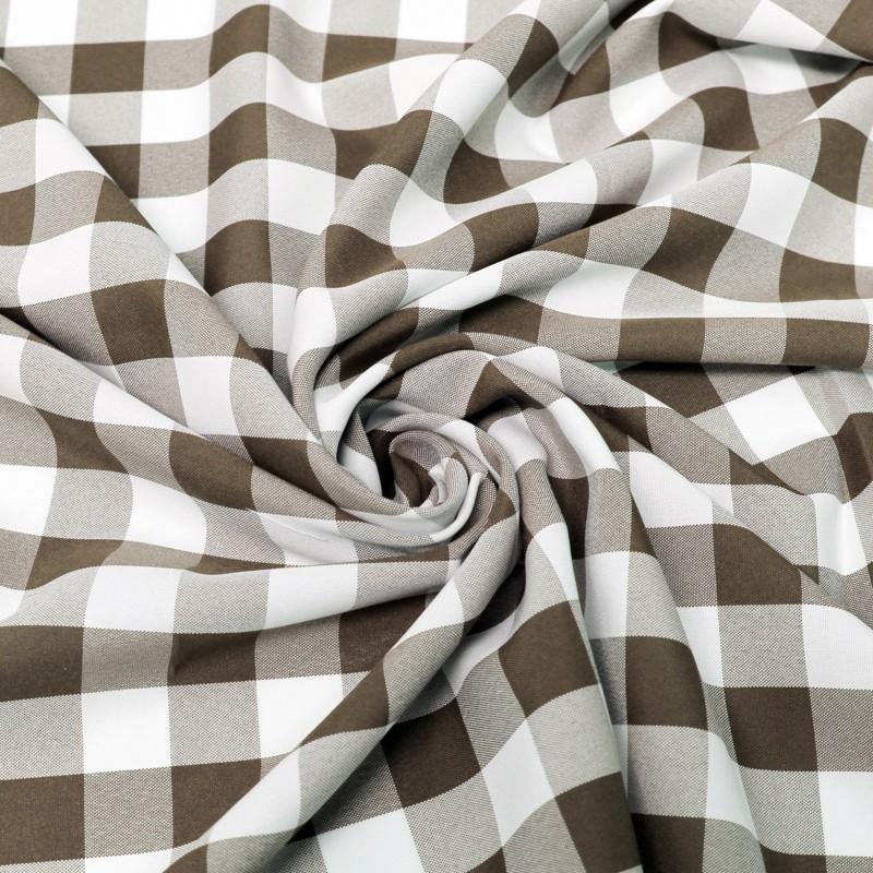 Brown White Checkered Gingham Polyester Poplin Fabric