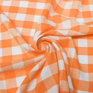 Orange White Checkered Gingham Polyester Poplin Fabric