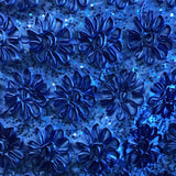 Royal Blue Sequined Rosette Satin Fabric