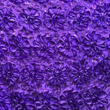 Purple Sequined Rosette Satin Fabric