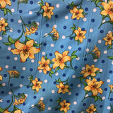 Florals and Polka Dot on Blue Poly Cotton Fabric