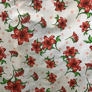Florals and Polka Dot on White Poly Cotton Fabric