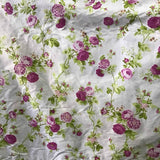 Floral Rose Pink on White Poly Cotton Fabric