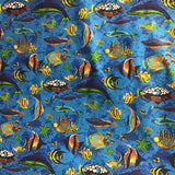 Marine Mixed Fish Blue Poly Cotton Fabric