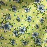 Florals and Polka Dot on Green Poly Cotton Fabric