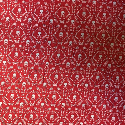 White Skulls on Red 100% Cotton Fabric