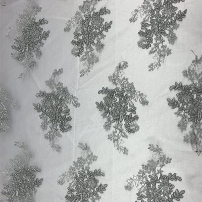 Gray Gorgeous Floral Embroidery Bridal Dress Lace Fabric