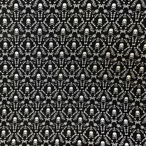 White Skulls on Black 100% Cotton Fabric