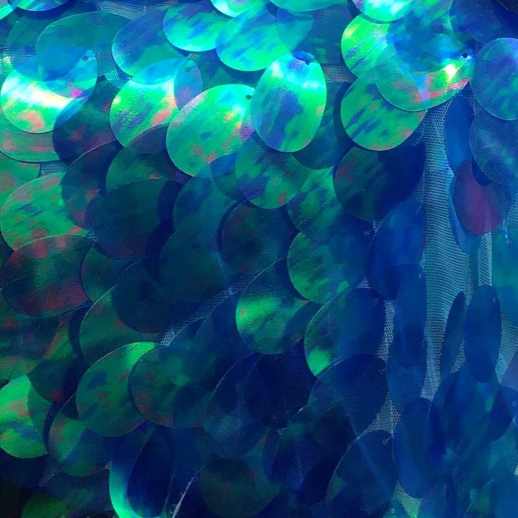 Blue Green Big Dot Large Paillette Sequin on Mesh Fabric