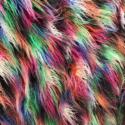 Multi-Color Curly Faux Fake Fur Long Pile Fabric