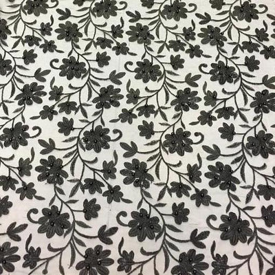 Black Orchid Pearl Floral Embroidered Lace Fabric