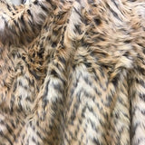Beige Chevron Lion Faux Fake Fur Long Pile Fabric