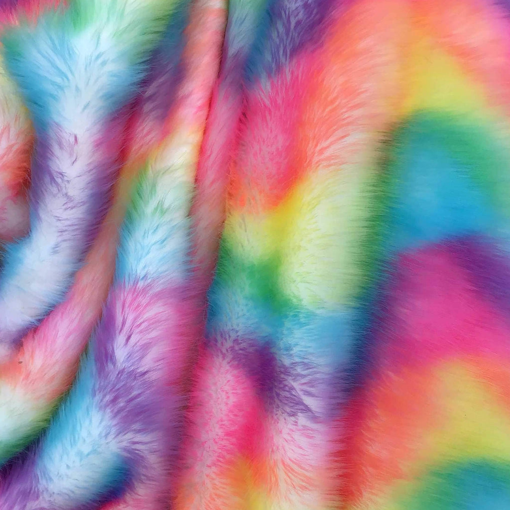 Rainbow Candy Shaggy Faux Fur Wave Rainbow Fur Fabric