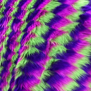 Purple Lime Fuchsia Zigzag Faux Fake Fur Long Pile Fabric