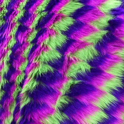 Purple Lime Fuchsia Zigzag Faux Fake Fur Long Pile Fabric