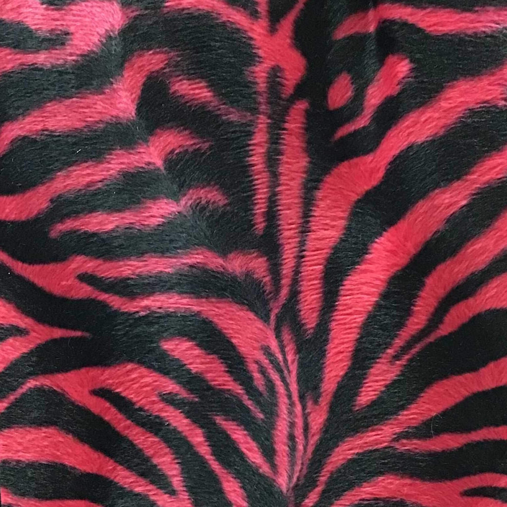 Zebra Red Small Stripe Velboa Fur Zebra Animal Short Pile Fabric