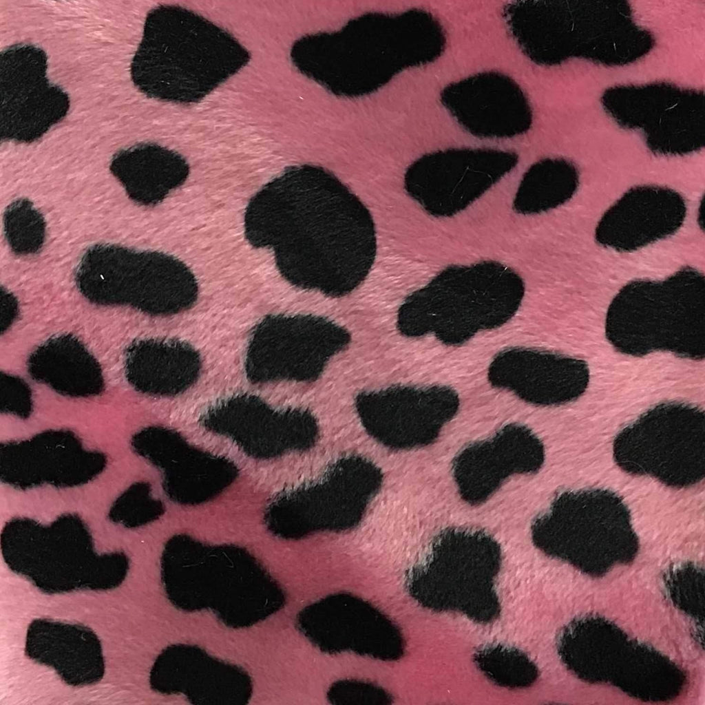 Pink Black Velboa Fur Dalmatian Dog Animal Short Pile Fabric