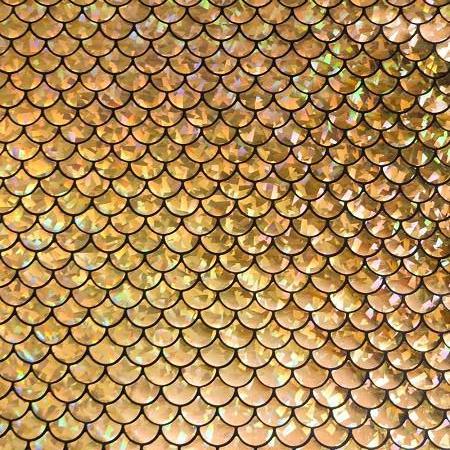 Aqua Pearlescent & Gold Mermaid Scale Pattern Fabric