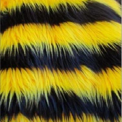 Black Yellow Faux Fur Striped Long Pile Fabric