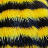 Black Yellow Faux Fur Striped Long Pile Fabric