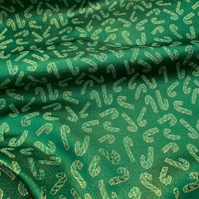 Green Gold Metallic Christmas Candy Cane Brocade fabric