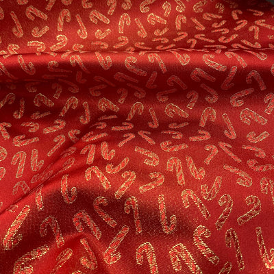 Red Gold Metallic Christmas Candy Cane Brocade fabric