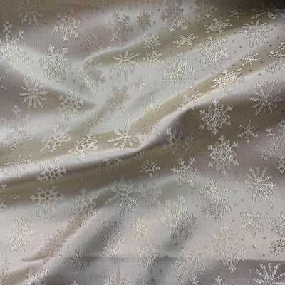 Gold White Metallic Christmas Snow Flakes Brocade fabric