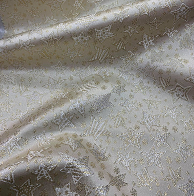 Gold White Metallic Christmas Stars Brocade fabric