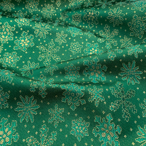 Green Gold Metallic Christmas Snow Flake Brocade fabric