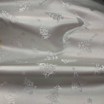 Silver White Metallic Christmas Trees Brocade fabric