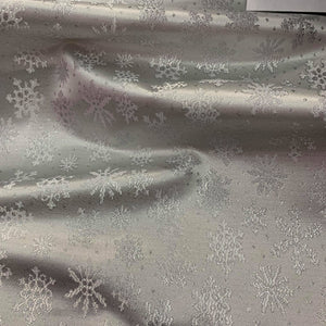 Silver White Metallic Christmas Snow Flakes Brocade fabric