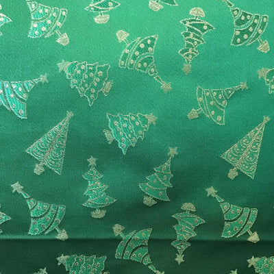 Green Gold Metallic Christmas Trees Brocade fabric