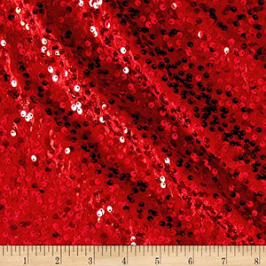 Red Rain Drop Sequin Taffeta Fabric